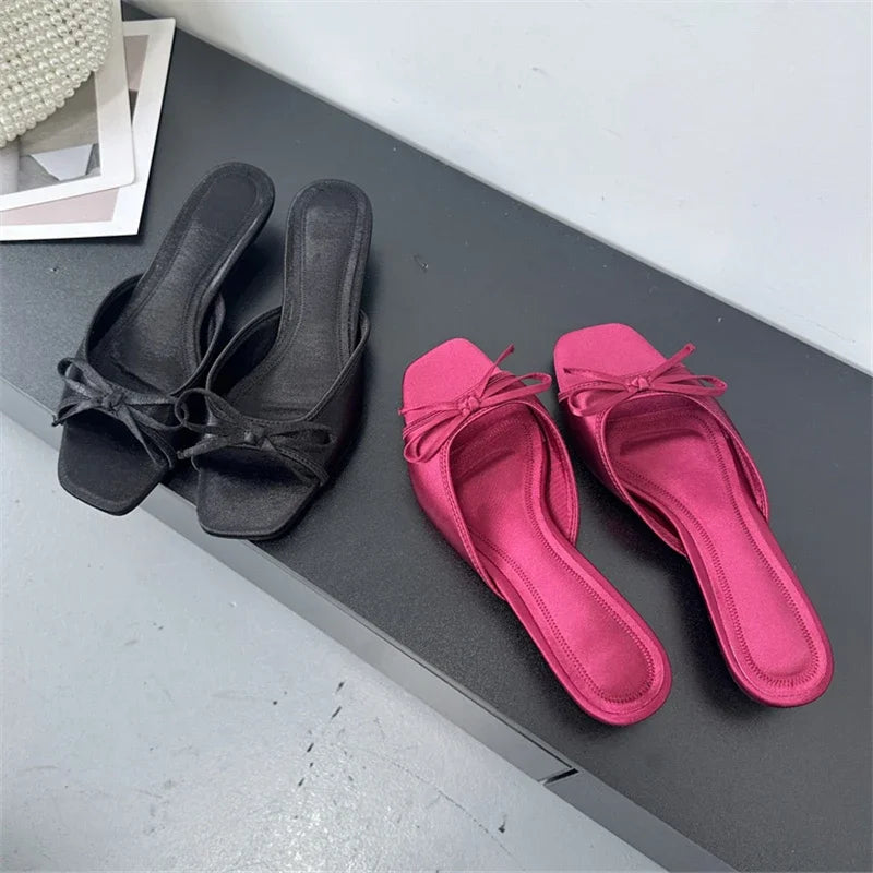 Voguable  Summer Butterfly-kont Women Slippers Elegant Square Toe Party Dress Female Sandals Low Heels Shoes Large Size 43 voguable