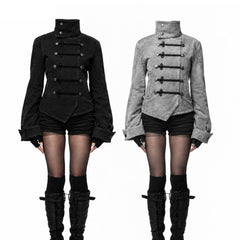Voguable  Women's Gothic Jacket Retro Washed Canvas Stand Collar Frog Button Y2K Punk Street Coat voguable