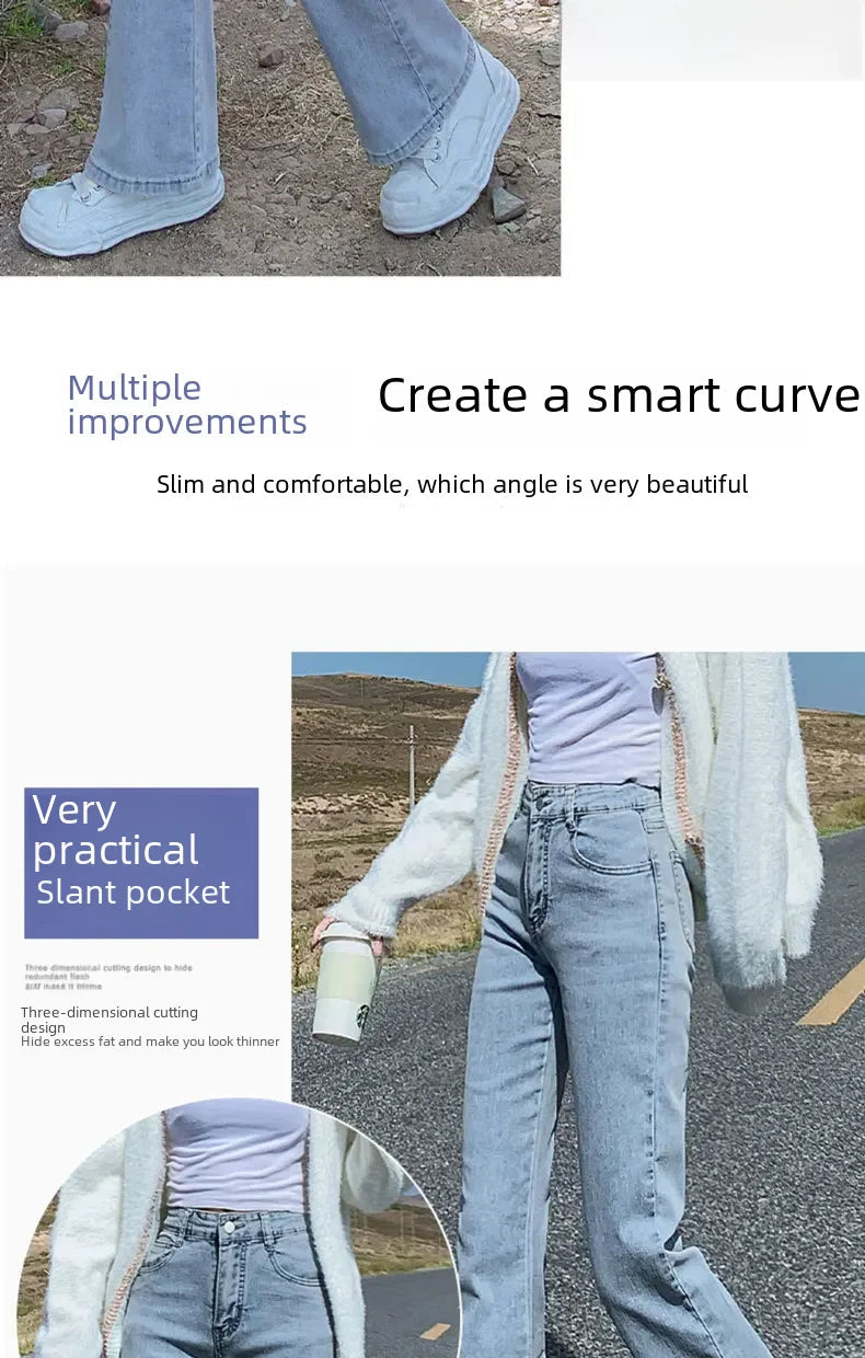 High-waisted Slimming Women's Jeans Petite Size Stretchy Floor-length Trousers Denim Fabric voguable