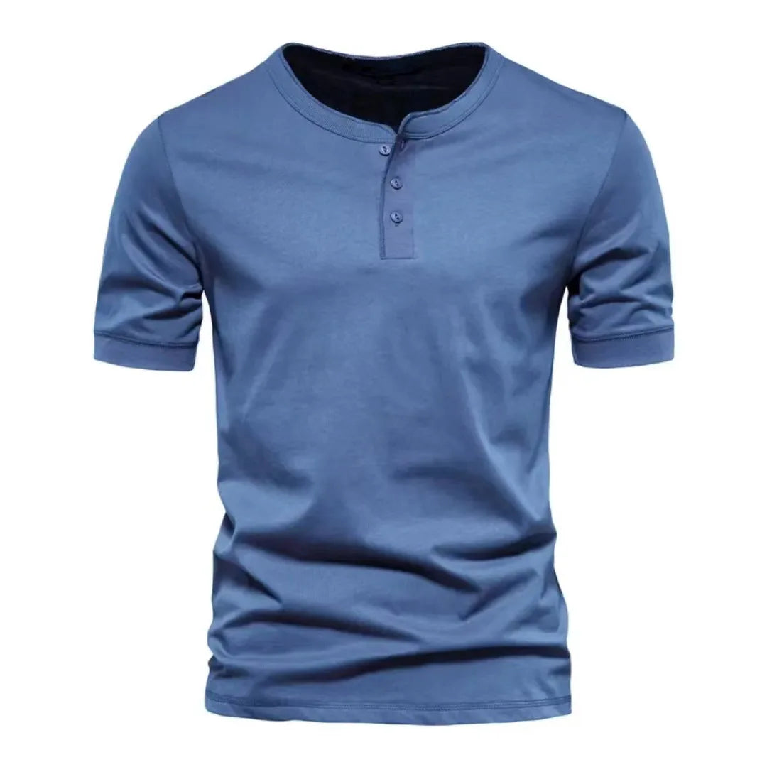 Summer Henley Collar T Shirt Men Casual Short Sleeve Solid Color Casual Mens Breathable Tops Tees Fashion Basic T-Shirt for Man voguable