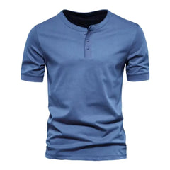 Summer Henley Collar T Shirt Men Casual Short Sleeve Solid Color Casual Mens Breathable Tops Tees Fashion Basic T-Shirt for Man voguable