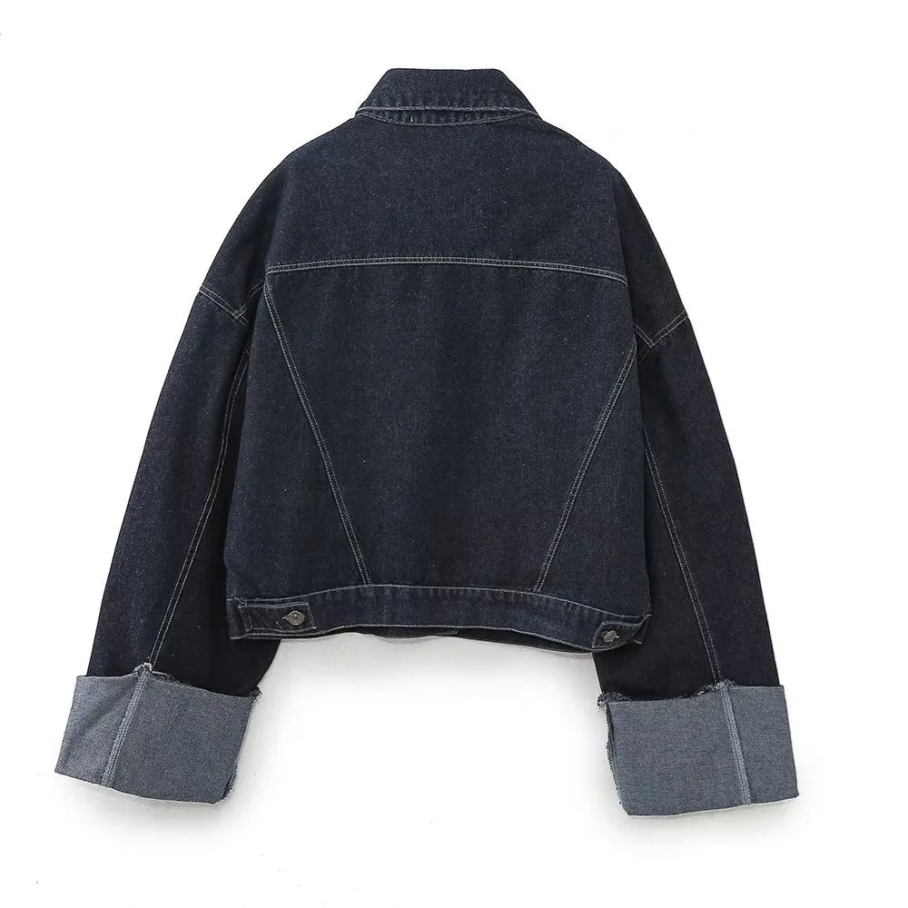 Autumn/Winter New Product Women's New Fashion Casual Denim Jacket Coat Curled Hem Pants Set
