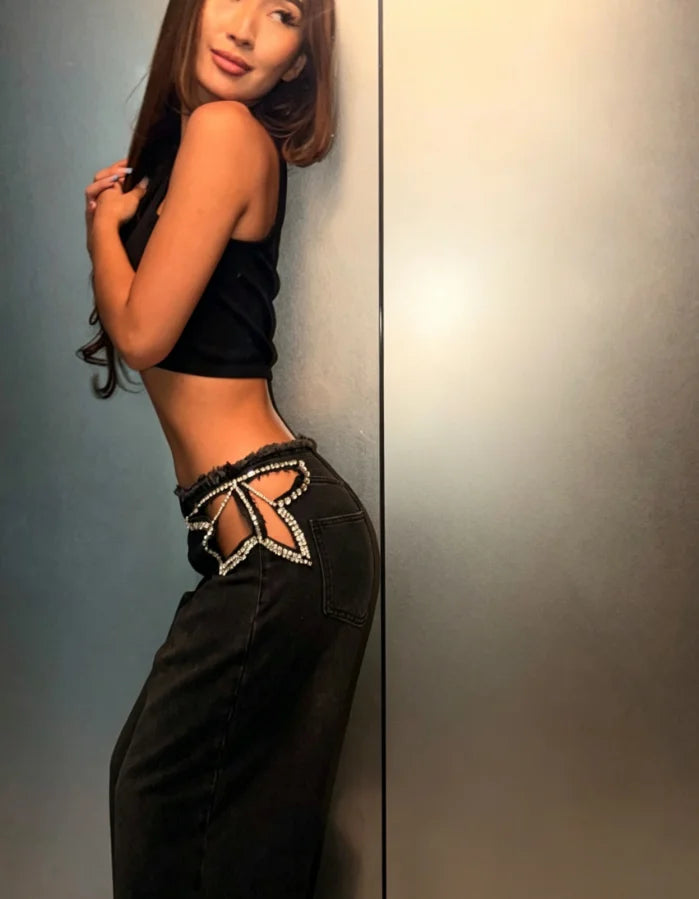 Voguable  Y2K Punk Women Flare Jeans High Waist Light Blue Washed Denim Pants Metal Stud Decoration Fashion Boot Cut Denim Trousers voguable