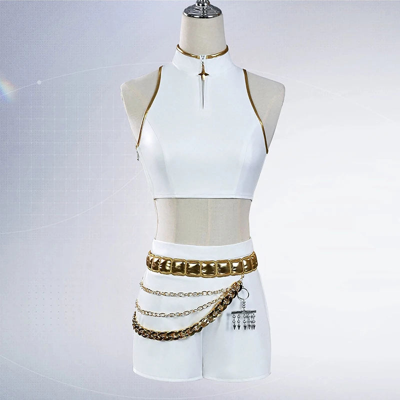 KPop Rumi Mira Zoey White Singing Suit Women Halloween Carnival Party Role Playing Outfit Cosplay Costume Wig voguable