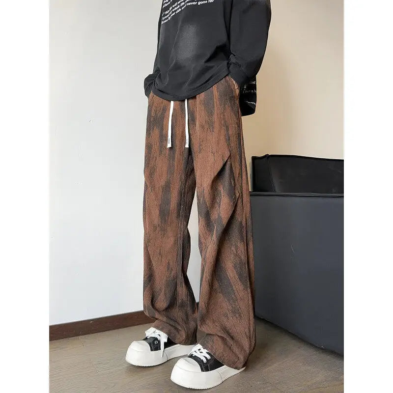 Corduroy Pants Men Fashion Retro Casual Pants Men Streetwear Hip-hop Loose Tie Dye Pants Mens Vintage Trousers Large Size 4XL voguable