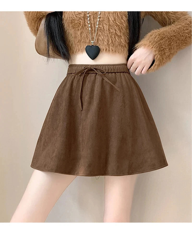 Y2K Leopard Mini Skirt Women High Waist Faux Suede Fabric A Line Skirts Streetwear Fall Winter Loose Vintage Sexy Skirts voguable
