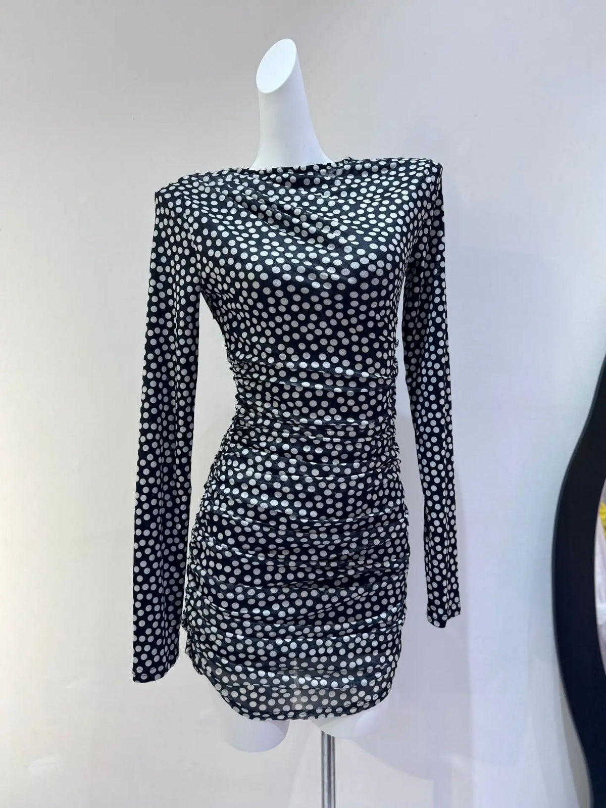 Korean Chic Polka Dot Pring Short Dress Summer Dress Round Neck Long Sleeve Slim Women Dress Fashion Simple Woman Clothing voguable