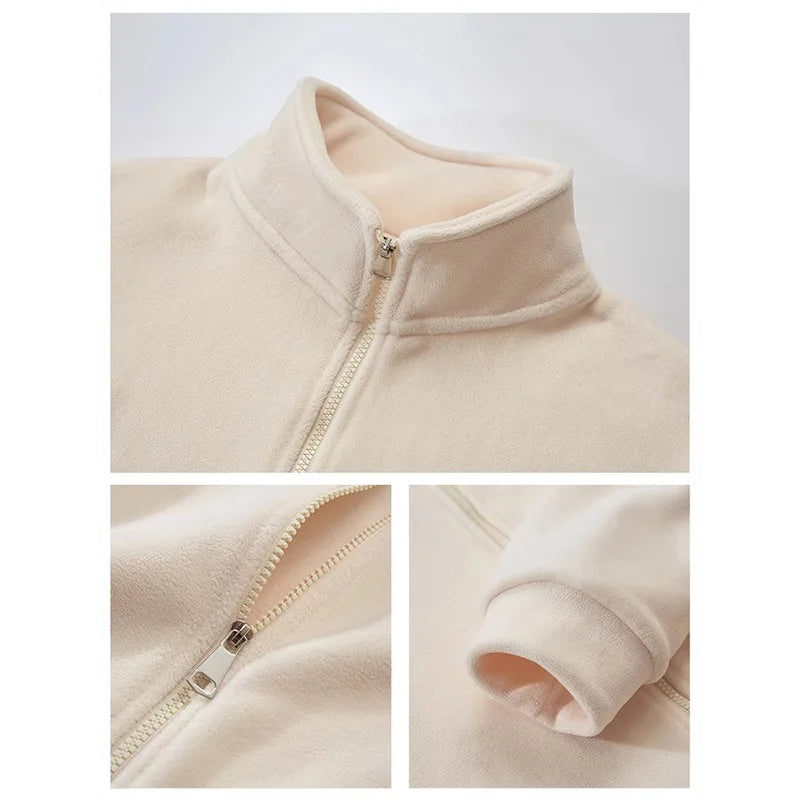 Women Zip Hoodie Thicken Fuzzy Fleece Sweatshirts Lamb Wool Zipper Thickened Oversize White Stand Collar Coats Soft Outerwear voguable