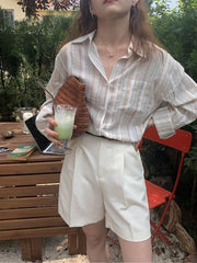 Korean Vintage Striped Women Shirts Long Sleeve Designed Summer Cotton Loose Button Up Shirt Oversize Female Tops New voguable