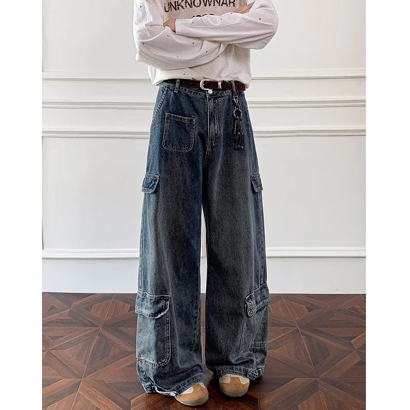 Men Workwear Cargo Jeans New Multi Pocket Loose Straight Leg Baggy Streetwear Denim Pants Urban Casual Trousers 2025 Autumn voguable