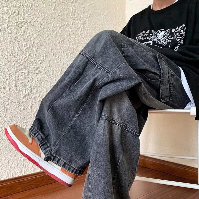 Y2k Style Casual Hip Hop Jeans for Men Wide Leg Loose Straisht Cargo Trousers Harajuku Streetwear Fashion Pants New for Male voguable