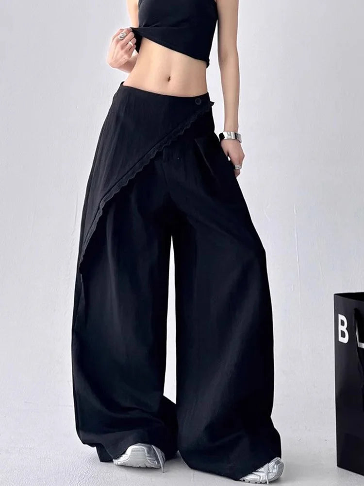 High Waist Streetwear Loose Pant Women Vintage Loose Design Wide Leg Trousers Casual All Match Summer Bf Hip Hop Pants New voguable
