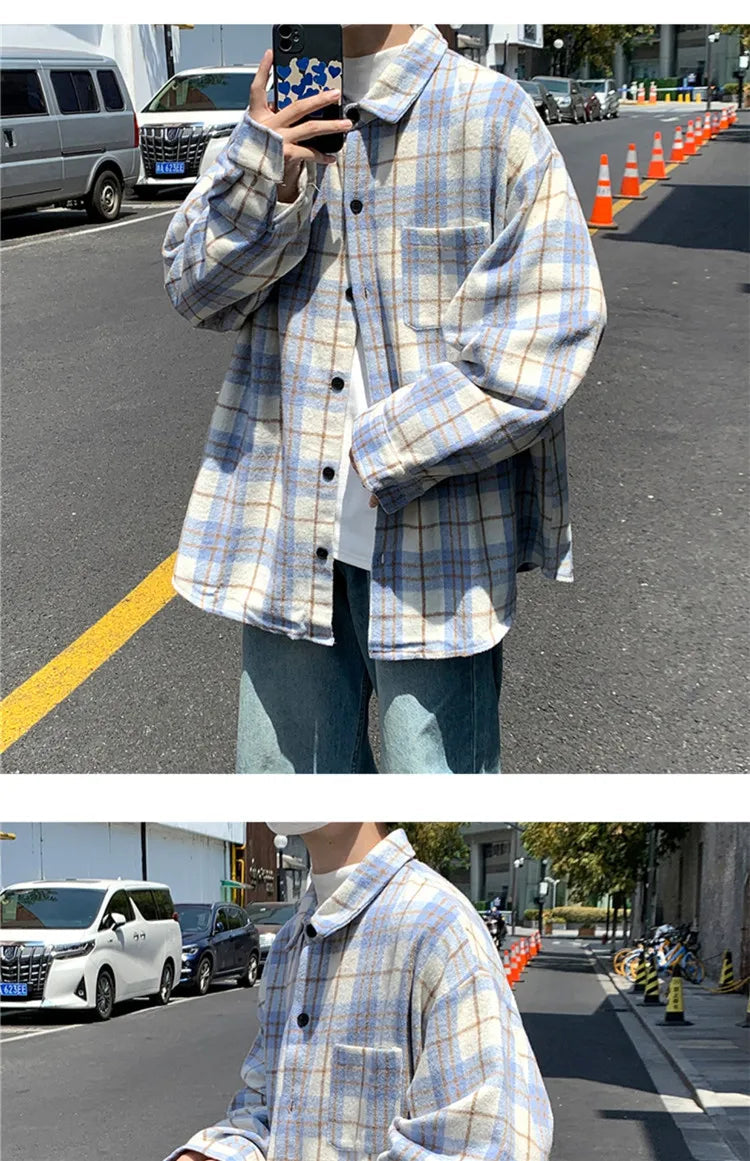 Loose Long Sve Plaid irt Men's Casual Sle Spring Autumn Harajuku Faion Couple Outerwear Comfortable Breathable voguable