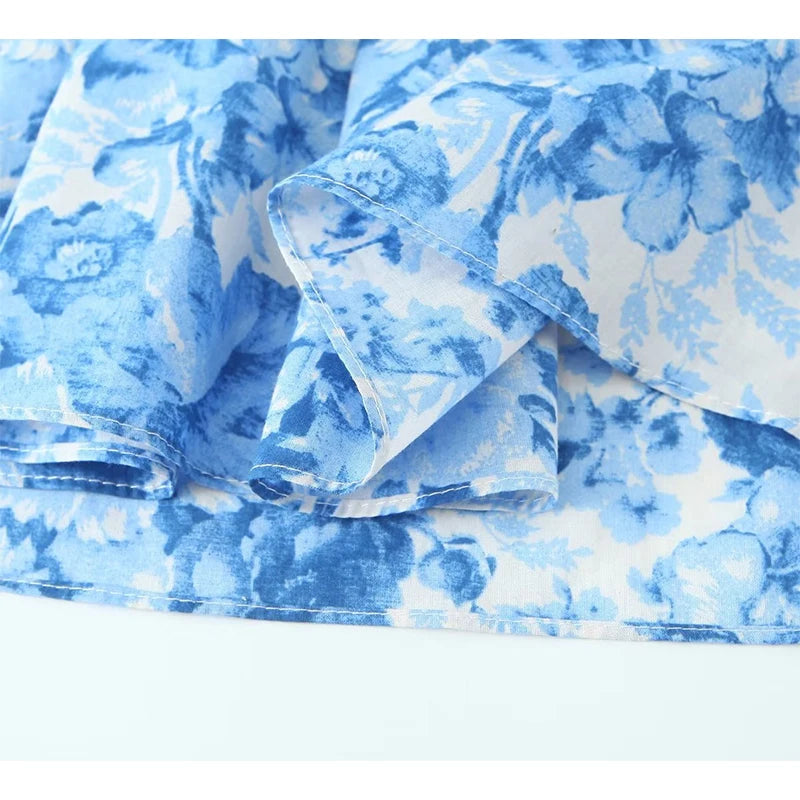 Voguable  Women Sexy Backless Halter Blue Floral  Print Midi Dresses Sleeveless Female Holiday Summer Dresses voguable