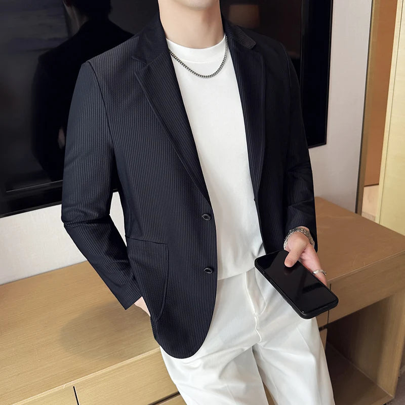 Voguable  Men's Suit Jacket Spring New Ice Silk Cool Feeling Comfortable Seamless Jacket High-quality Formal Suit Jacket Size M-3XL voguable