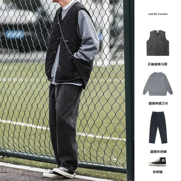 Cotton-layered Fashionable Vest Men with Autumn Winter Simple Casual Light Heated Inner Vest Cardigan Work Vest Top Aesthetic voguable