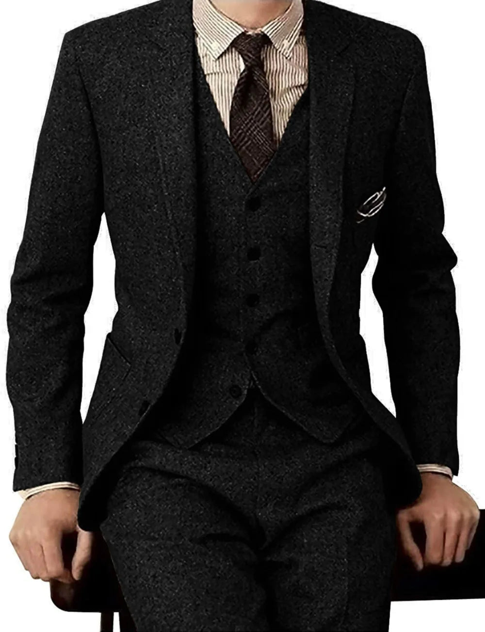 Blazer For Men Designs Brown Tweed Suit Men Vintage Winter Formal Wedding Suits For Men Men's Classic Suit 3 Pieces Men Suit voguable