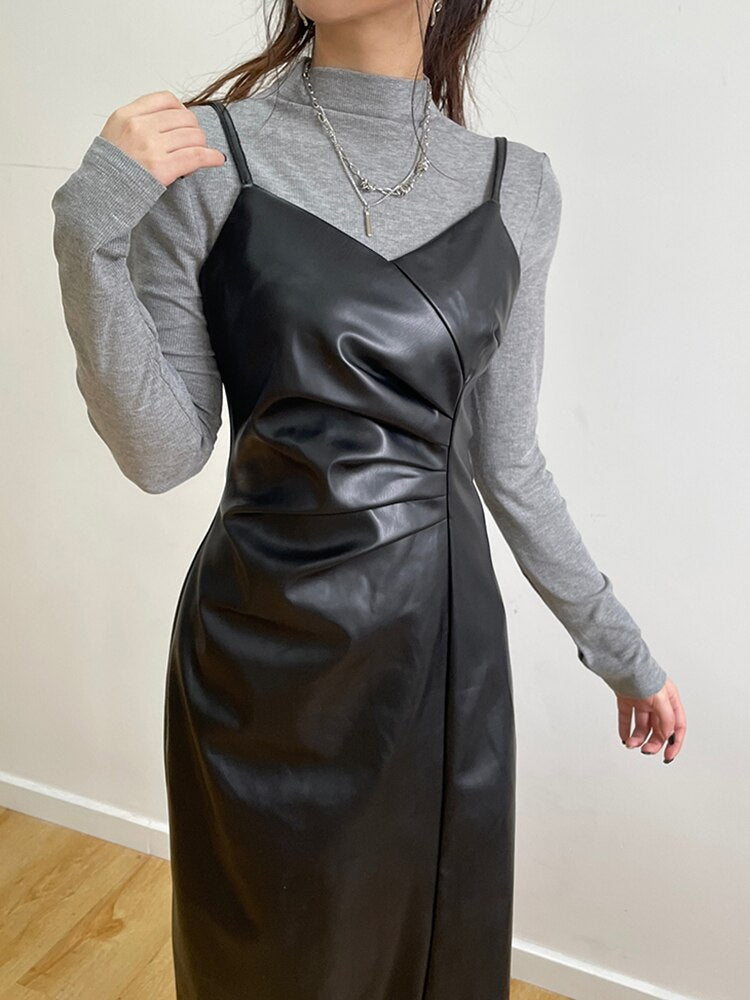 Black Asymmetrical V-Neck Long Party Dress mysite