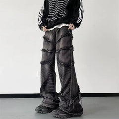 Voguable Y2K Punk Black American Street Rock Retro High Waist Oversized Jeans Men Raw Edge Washed Darkwear Wide Leg Trousers Men voguable