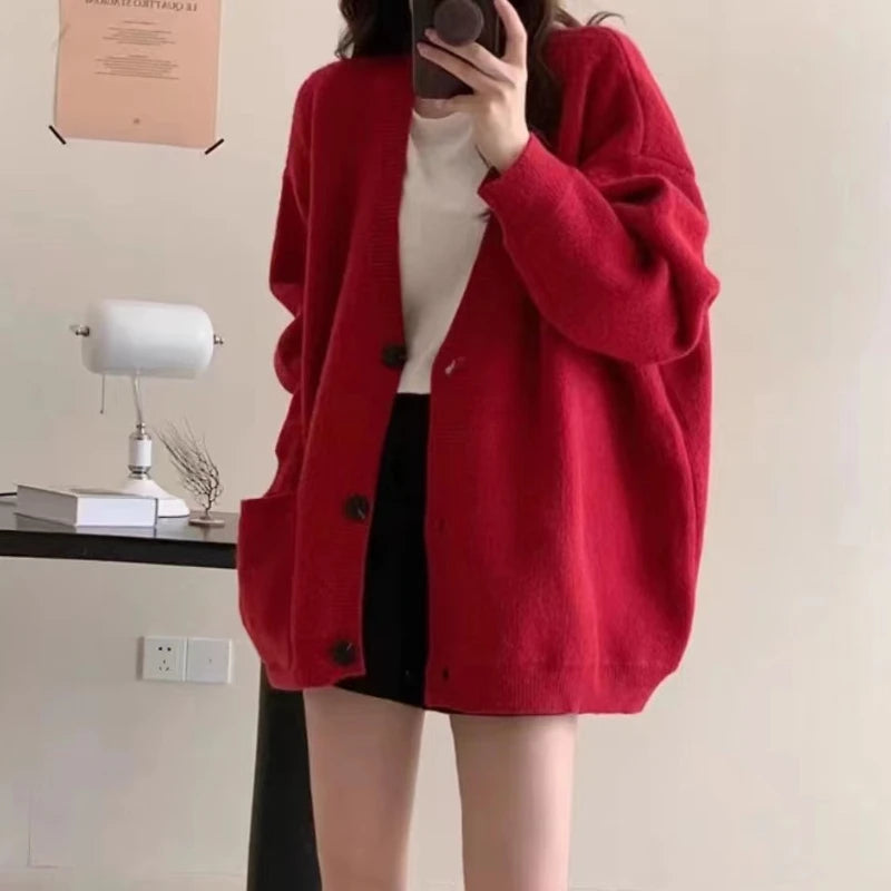 Slouchy Knit Cardigan Sweater for Women Long Sleeve V-neck Comfy Button Up Sweater Jacket Female Autumn Winter Casual Outfit voguable