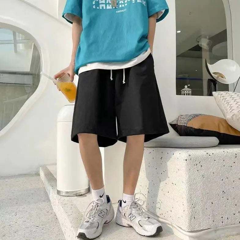 Summer Trend Korean Version Solid Color Shorts Men's Fashion Student Sports Loose Outside Wearing Lazy Casual Five-point Pants voguable