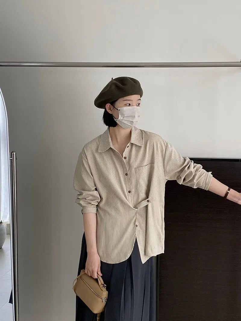 Voguable Vintage Striped Long Sleeve Shirt Woman Oversized Button Up Blouses Japanese Style Harajuku Fashion Spring Casual 2024 voguable