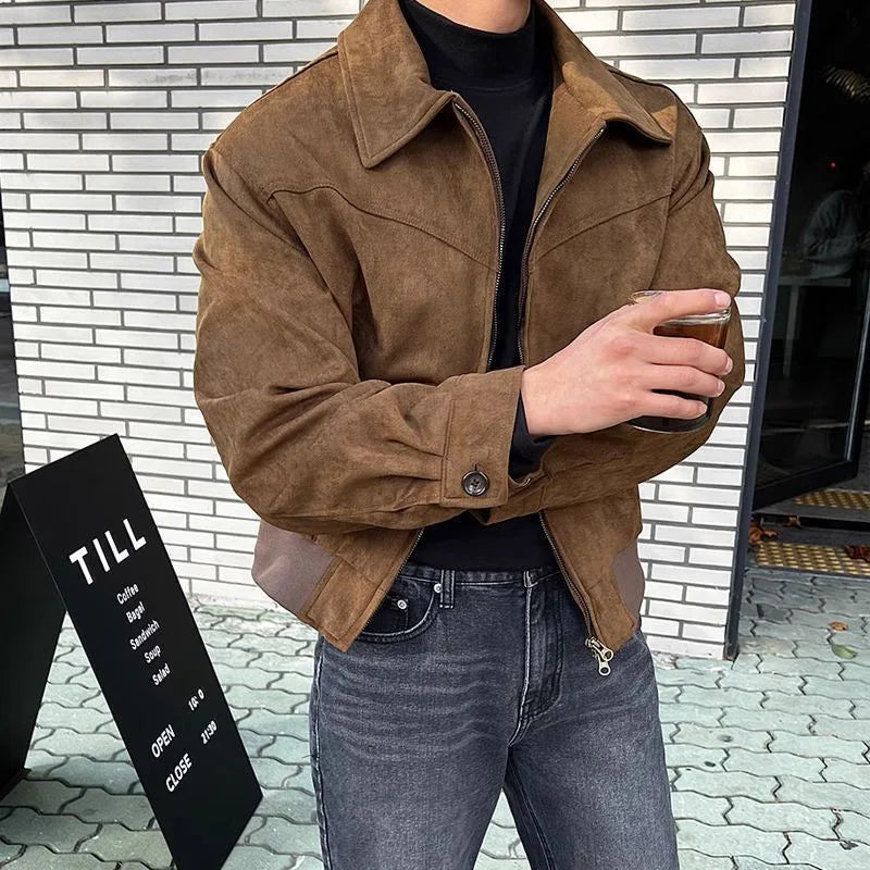 Men's Short Bomber Jackets 2024 Spring Retro Y2k Lapel Zipper Pocket Windbreaker Coats Luxury High Quality Overcoat Streetwear voguable