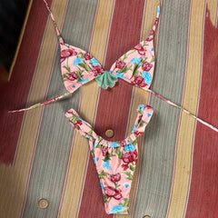 Pink Floral Bikini Sexy Swimsuit Women Push Up Swimwear Female Mirco Biquini Halter Bathing Suit Monokini Bodysuit Beachwear voguable