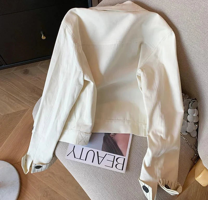 Fashion Sweet Slim Denim Jacket Women Korean Long Sleeve Striped Patchwork Short Coat Fall Winter Female Chic Outwear Tops voguable