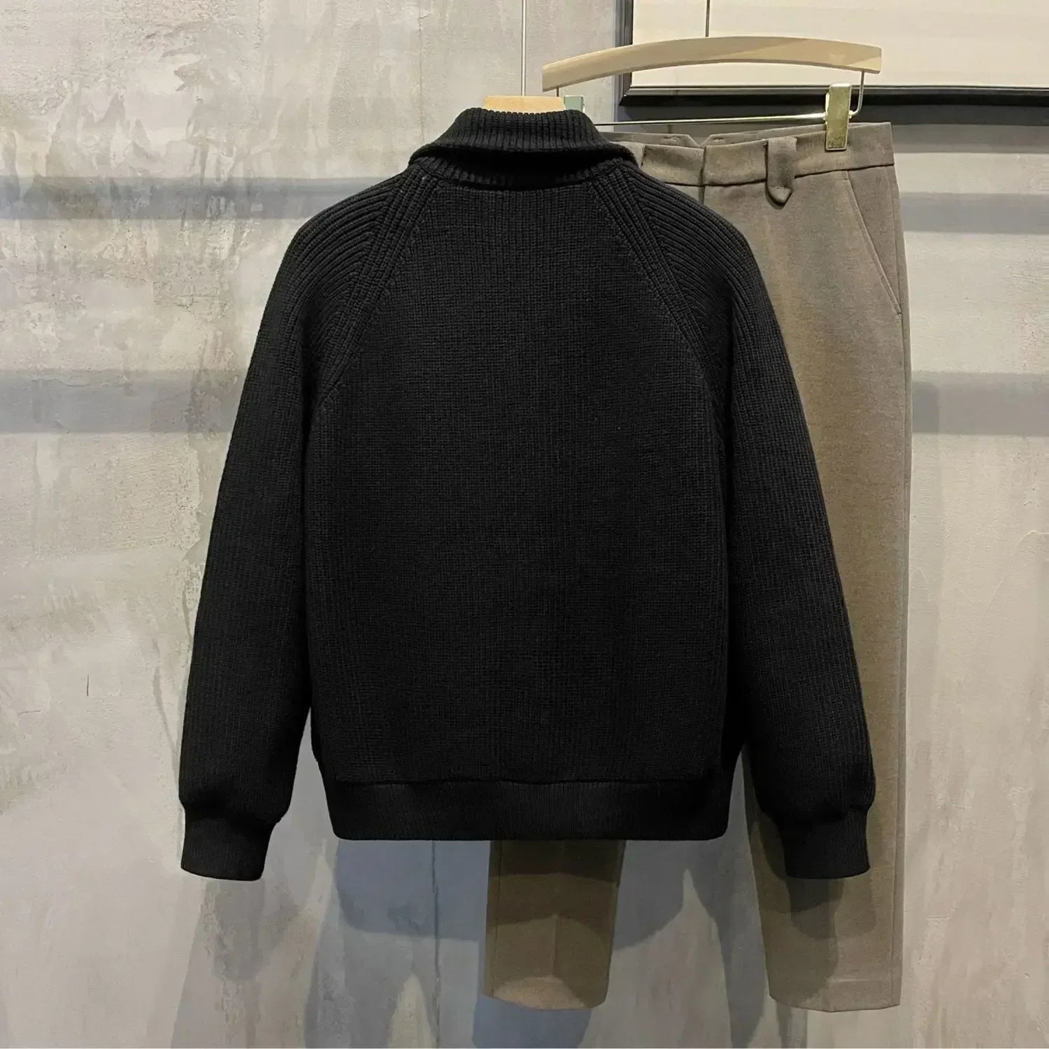 Men's Clothing Cardigan Collared Zipper Knit Sweater Male Solid Color Plain Green Zip-up Korean 2024 Autumn Stylish Hot Old X voguable