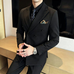 Voguable  High-end Solid Color Men Suits Double Breasted 3 Piece (Blazer+Vest+Pants) Blazers Slim Smart Causal Formal Jacket Tuxedos voguable