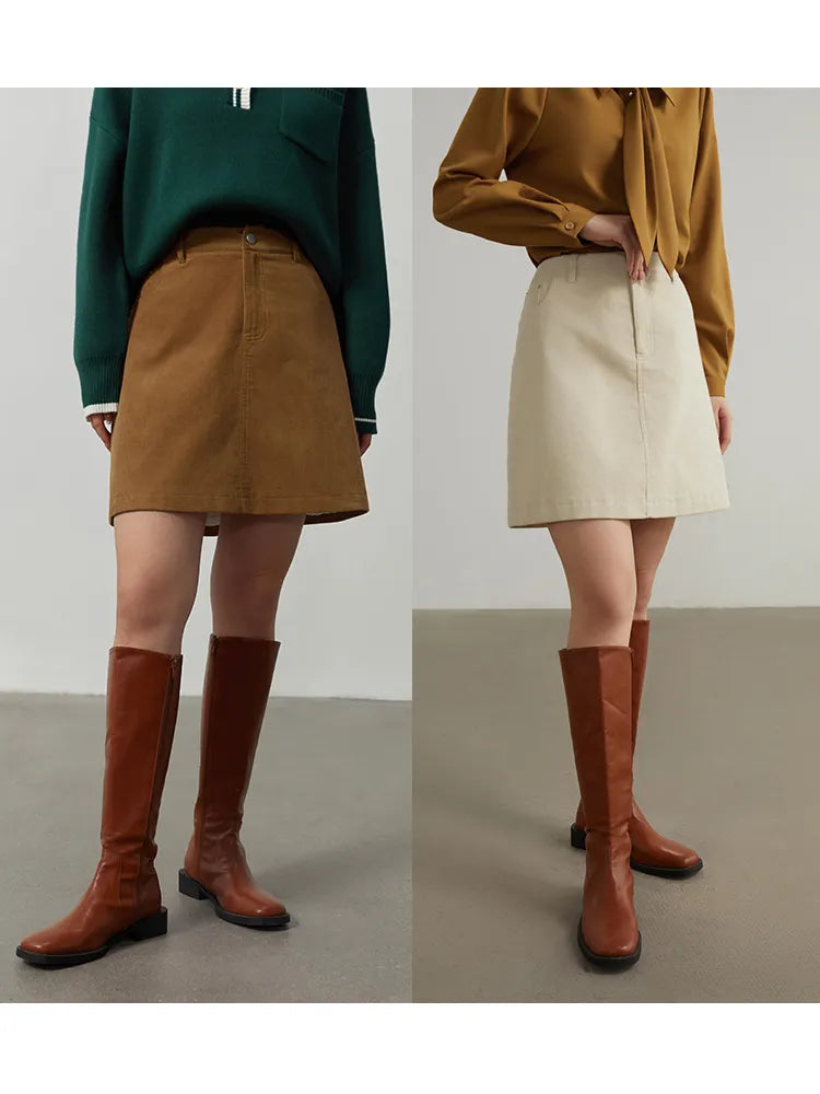 Corduroy Retro High Waist Skirt Women Autumn Winter Back Slit Commuter Casual Solid Color Length-option Female Skirts voguable
