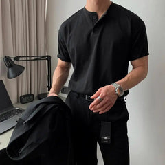 Summer Men‘s Short Sleeve Henley Neck T Shirts American Retro Casual Beach T-shirts Loose High-Quality Fitness Sports Shirt Tops voguable