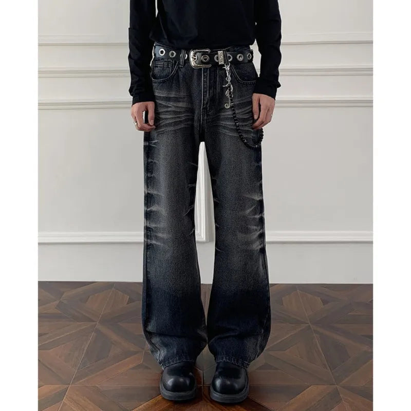 Mens Straight Leg Jeans Business Casual Vintage Blue Denim Pants for Middle Aged Man Classic Fit man trousers voguable