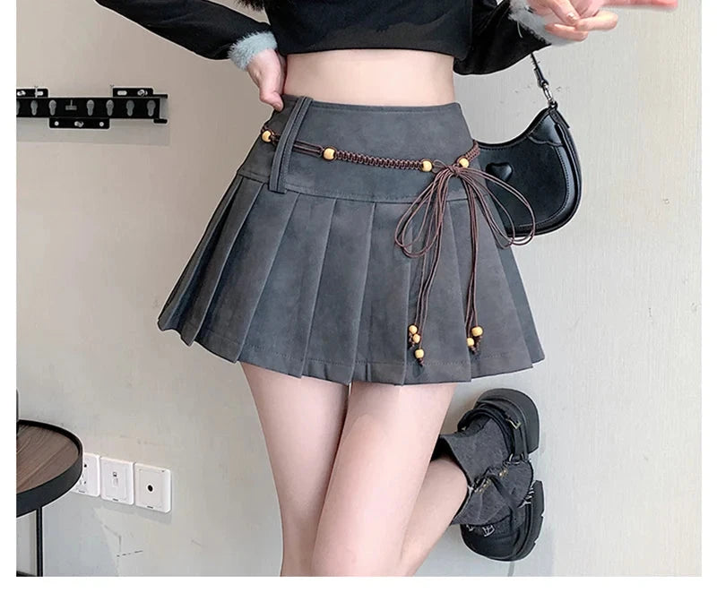Pu Sexy Pleated Skirts Women High Waist Vintage Mini A Line Skirt Fall Winter Casual Preppy Style Female Sweet Retro Skirt voguable