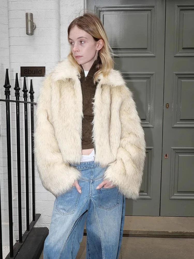 Elegant Faux Fox Fur Coats Women Y2K Winter Thick Warm Casual Plush Jackets Y2K Streetwear All Match Faux Fur Outerwear New voguable