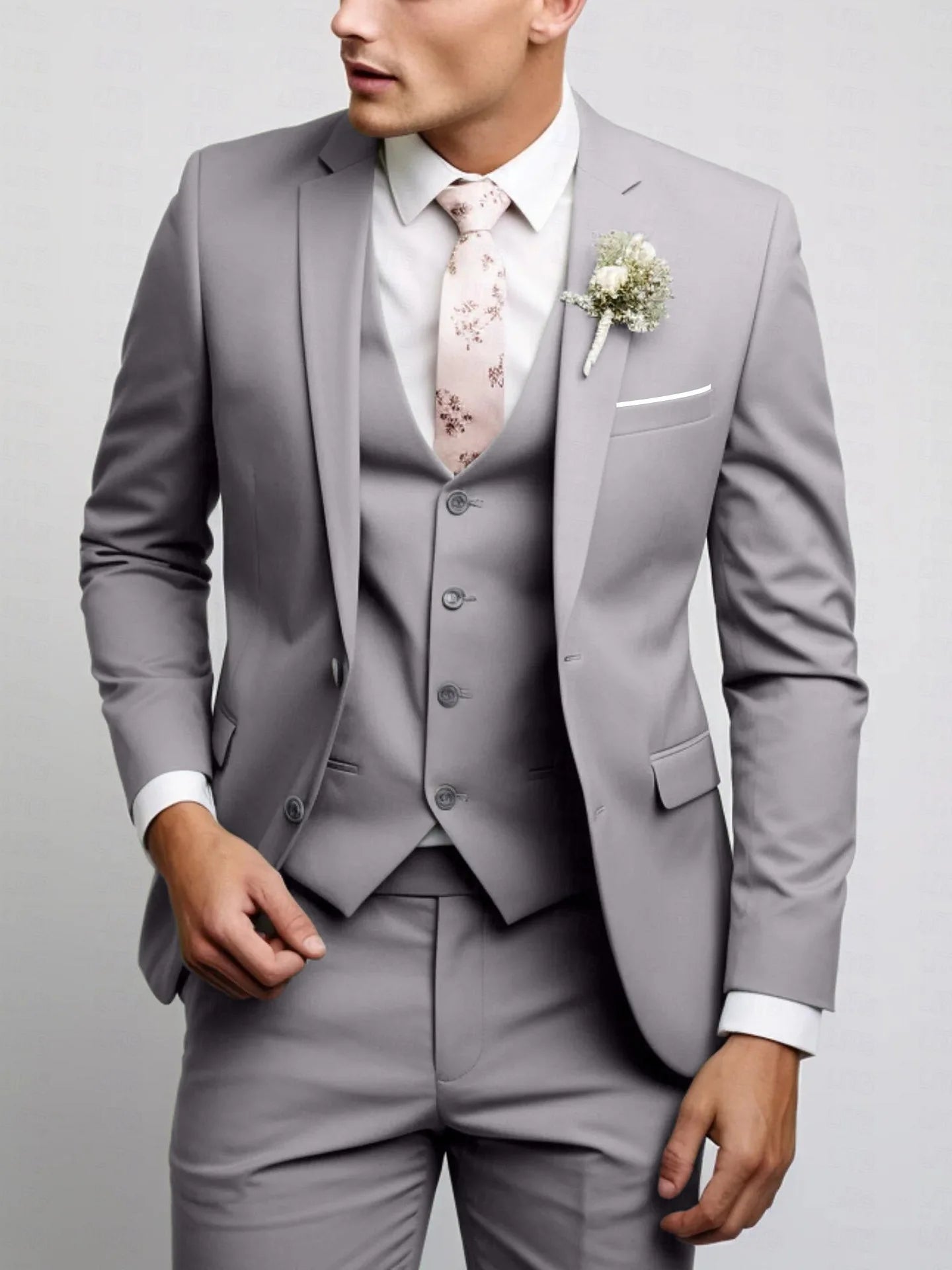 Voguable  3 Pieces Suit Fashionable and Formal Gentle Trend Solid Color Men's Business Casual Fit Wedding Host Gentle Suit voguable
