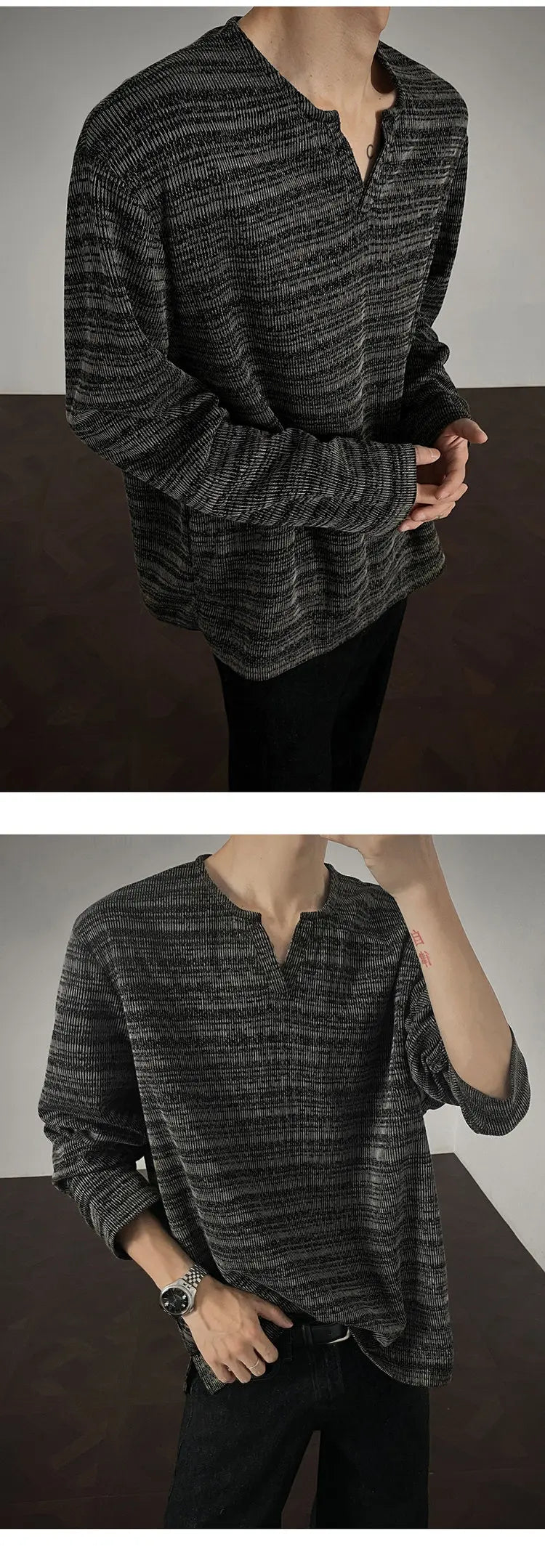 2025 New Fall Mens Long Sleeve Tshirt Soft Comfortable Casual Knitted Shirt V Neck Top Fashion Mens Clothing Teen Boys Clothing voguable