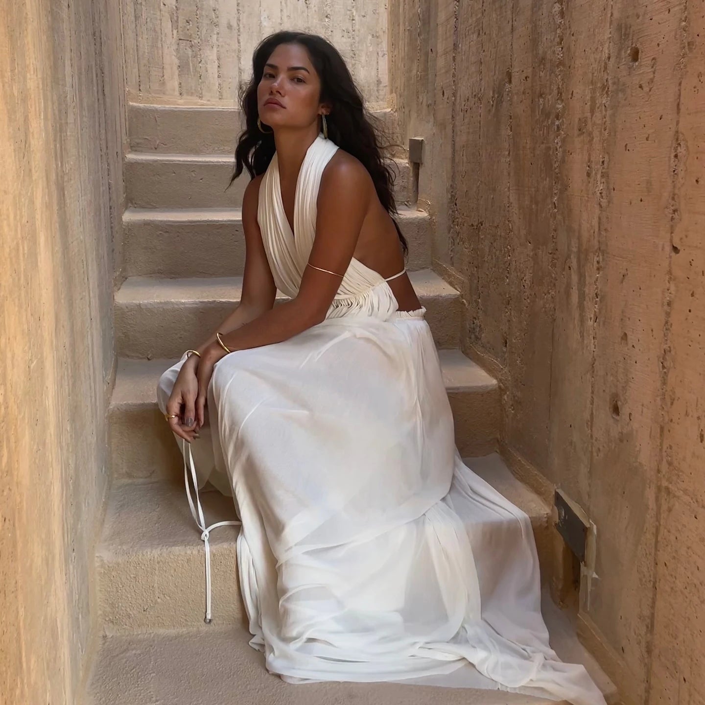 3Pcs White Swimsuit Women Sexy Swimwear Female Halter Bikini Push Up Biquini Long Skirt Deep V Bathingsuit Bodysuit Beachwear voguable