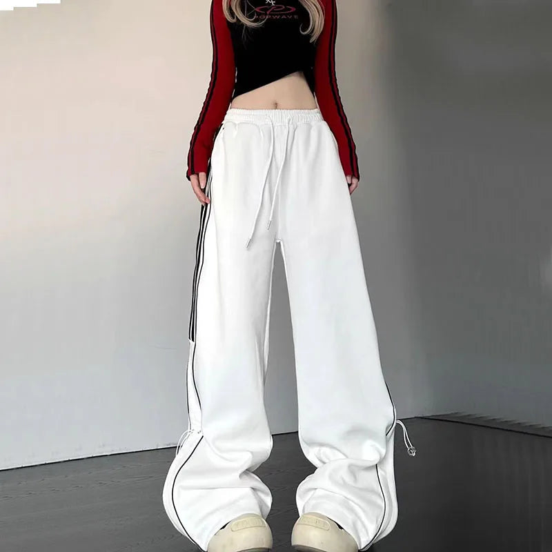Y2K Streetwear Cargo Pants Women High Waist Baggy Oversize Parachute White Sweatpants Ladies Korean Hip Hop Wide Leg Joggers voguable