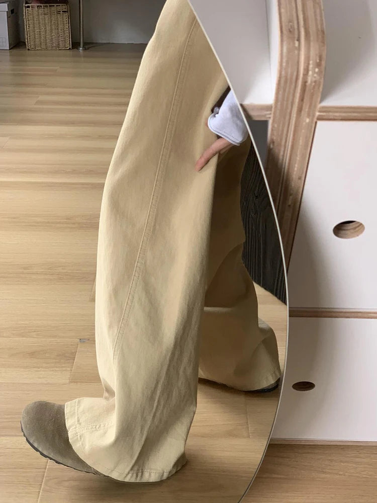 Y2K Vintage Belt Jeans Women Loose American High Waist Hip Hop Denim Pant Harajuku Retro Pockets Streetwear Khaki Trousers New voguable