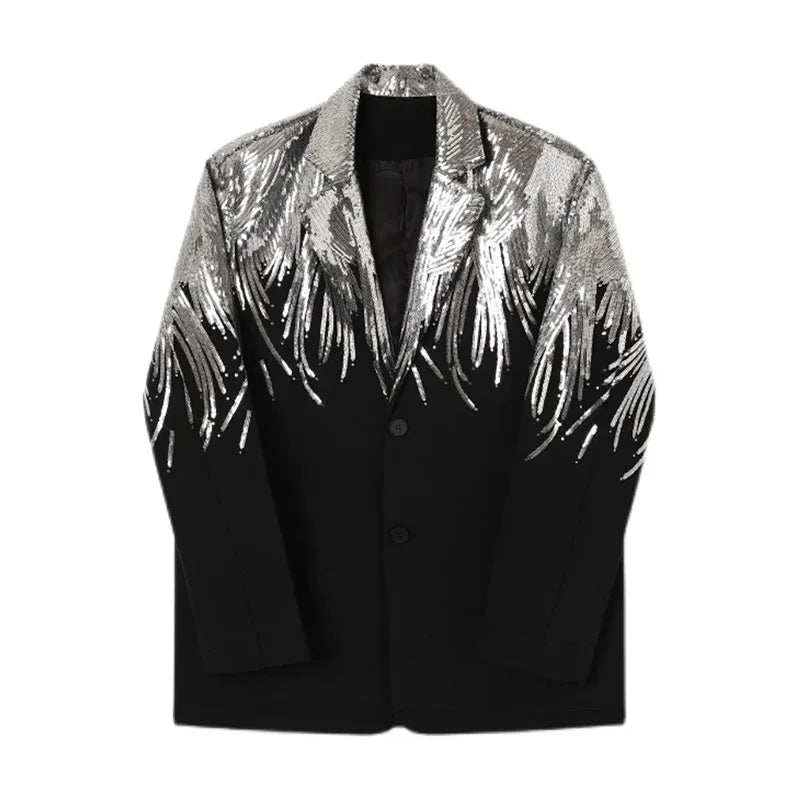 Voguable Sequin Personality Pattern Fashion Blazer Casual 2024 Design Coat Men's Elegant Temperament  Handsome Loose Jacket voguable