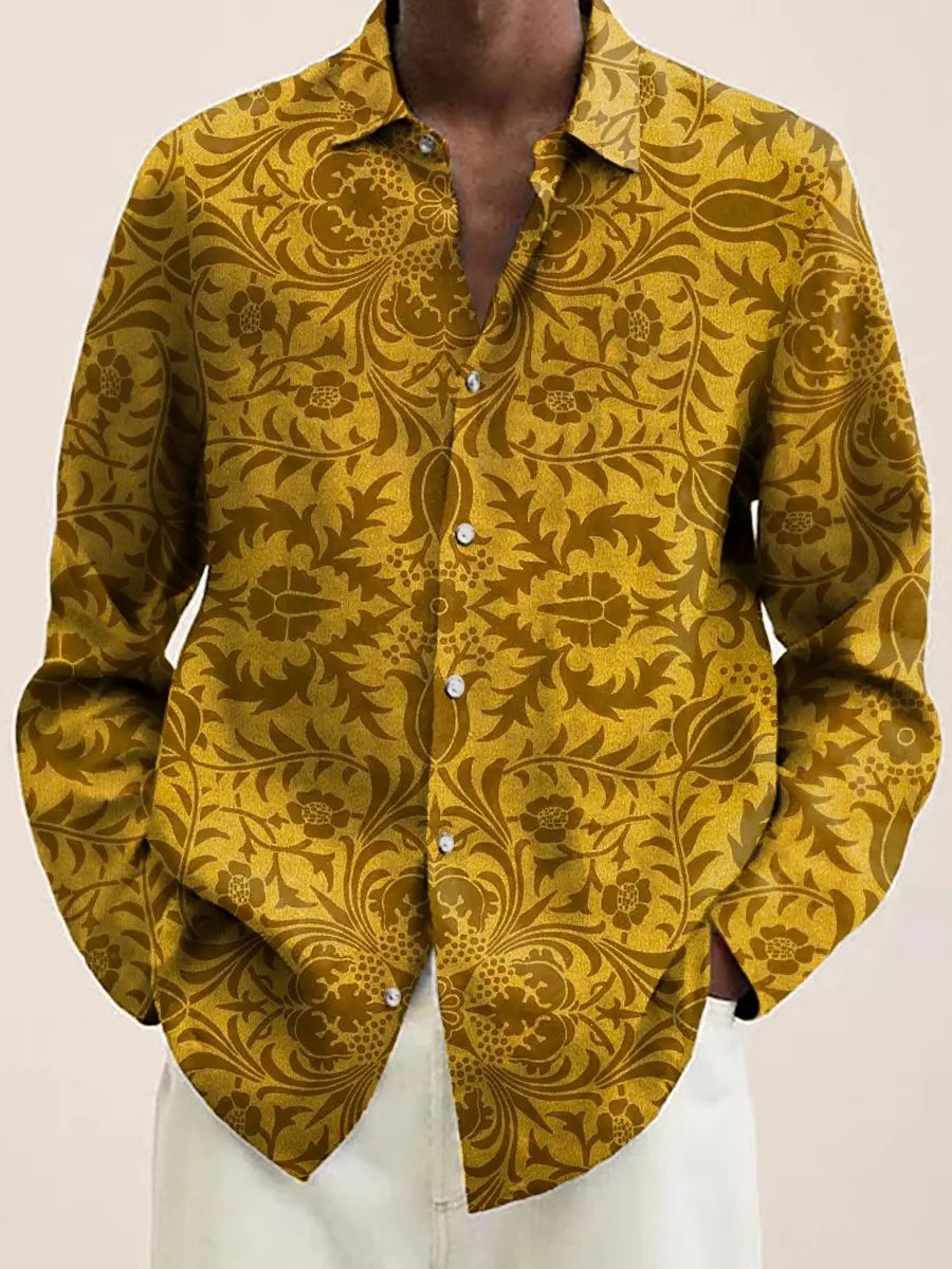 Mens Red Floral Print Long Sleeve Shirt Fashion Design Luxury Long Sleeve Tops Mens Four Seasons Button Lapel Shirt voguable