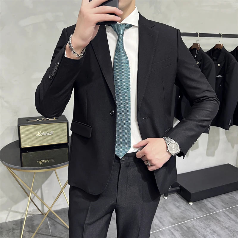 Voguable  Men formal suit two-piece suit (jacket+pants)solid color fashion business office dress wedding party high-quality suit two-piece voguable