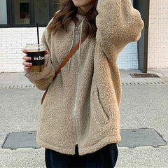 Women Oversized Parkas Hooded Thick Coat Ladies Soft Kawaii Jacket Double Sided Outerwear Autumn Winter Warm Long Sleeve Bomber voguable