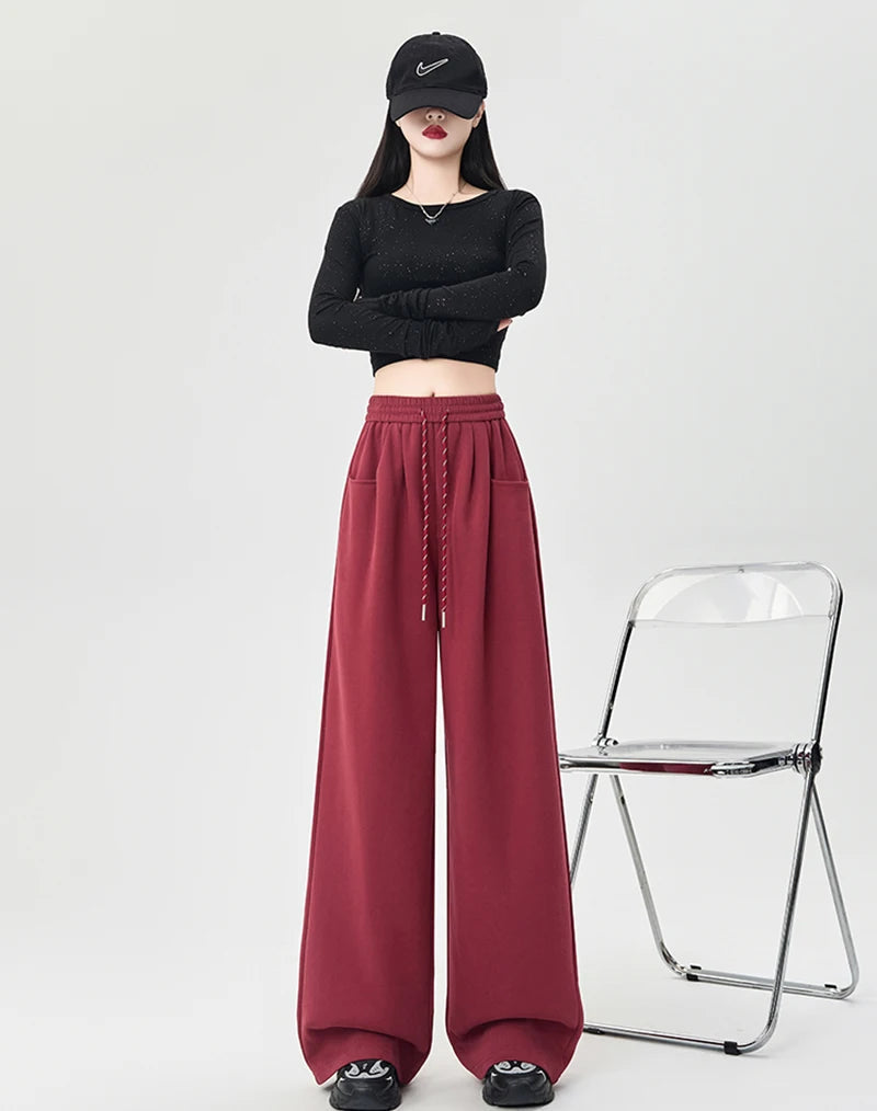 Streetwear Y2K Sweatpants Women Vintage High Waist Loose Straight Trousers American Harajuku Bf Fall Hip Hop Pockets Pants voguable