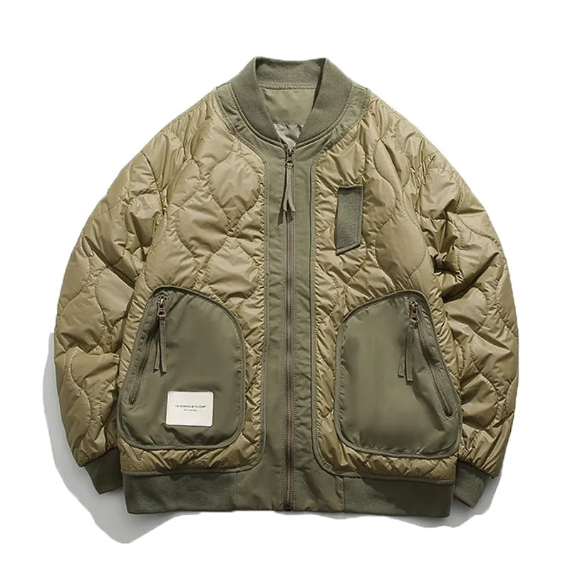 Winter Color Blocking Big Pocket Zipper Cotton Padded Men Retro Casual Fashion Baseball Uniform Couples High Street Jacket Thin voguable
