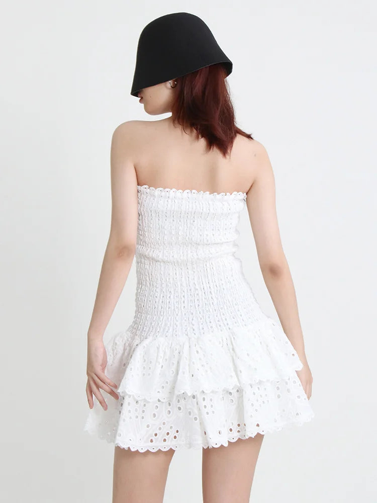 Cut Out Layered Hem Sexy Dress For Women Strapless Sleeveless Off Shoulder High Waist Mini Dresses Female Clothing voguable