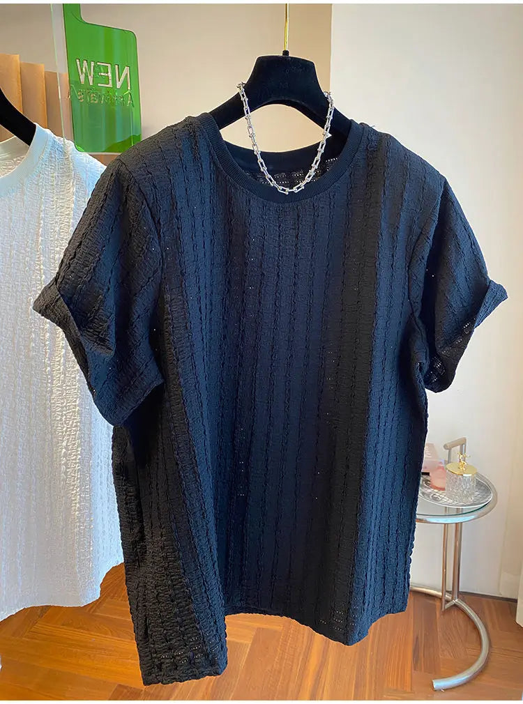 Voguable  Light Luxury Niche Round Neck Pullover Half-sleeved T-shirt Summer Men's Thin T-shirt Short-sleeved Shirt voguable