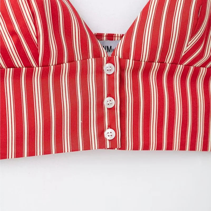 Stripe Bras And Pleat Skirt Sets Sexy Casual Boho Crop Top + Skirts Two Piece Set Vacation Woman Clothing 2025 New Summer Suit voguable